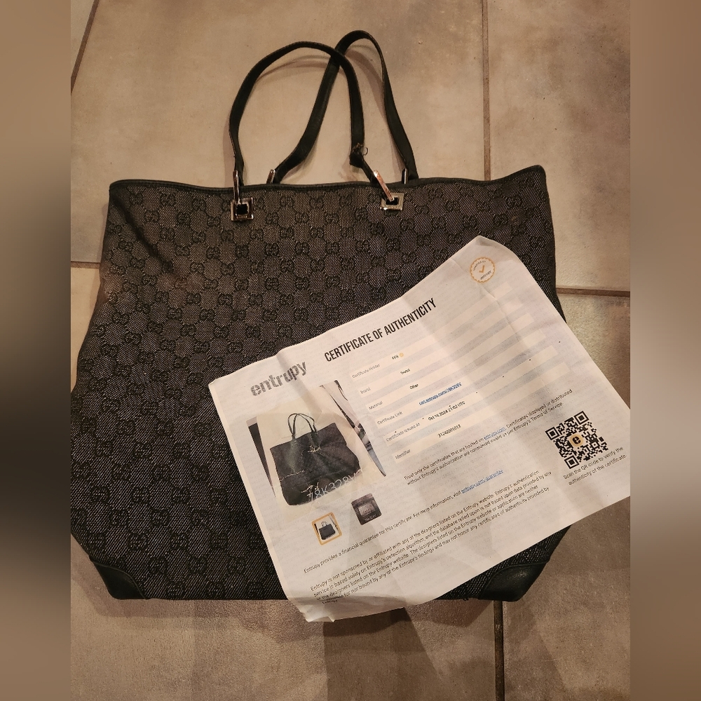 Gucci Black Patterned Tote with Leather Handles